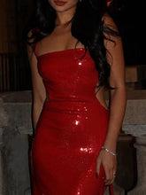 Shiny Sequinned Sleeveless Square Neck Evening Wrap Maxi Dresses